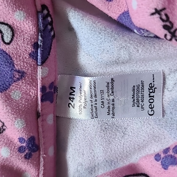 10 for $25 - George Girls 24m Pink with Purple Cats "Purrfect" Pajama Top - Picture 2 of 2